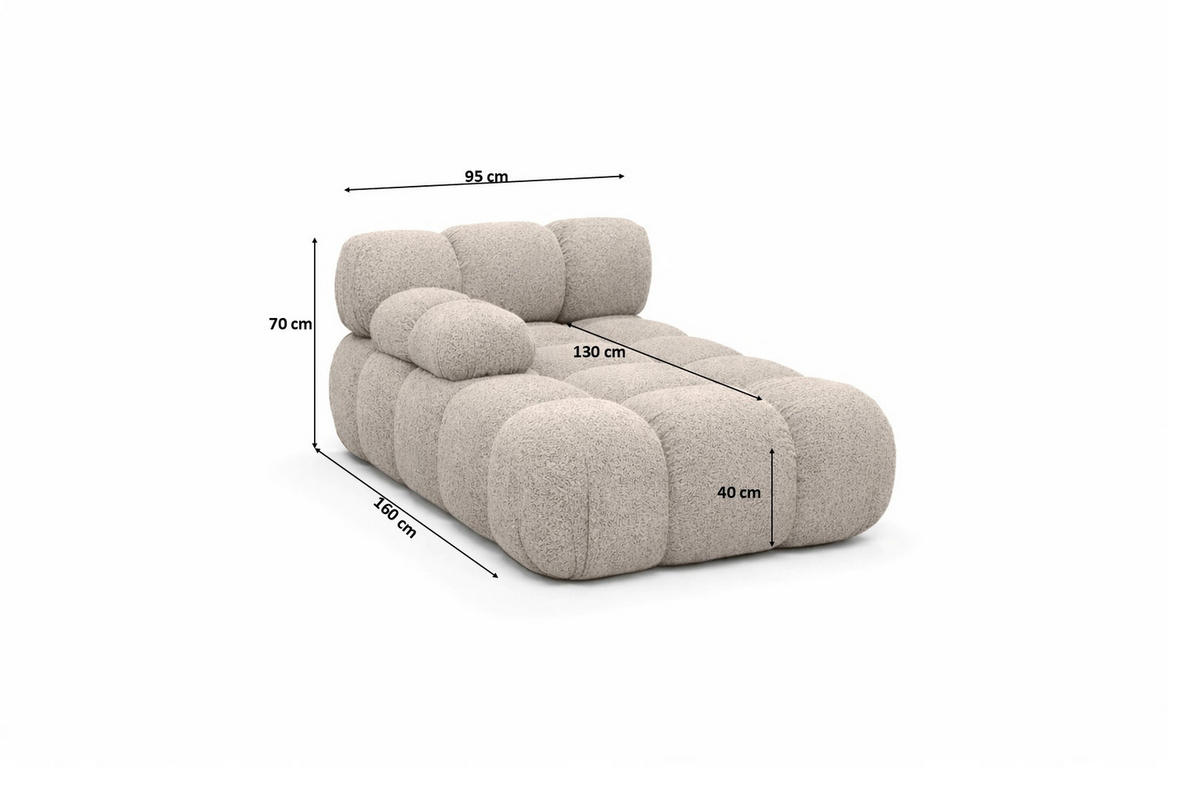 CHAISELONGUE Modular, Bouclé-Stoff Abriamo, Beige, Links, Selia - Beige, Holz (95/70/160cm) - Kaiser Möbel