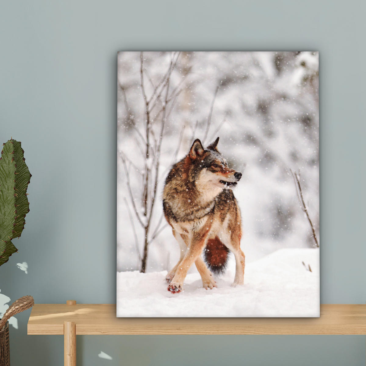 LEINWANDBILD Wolf - Winter - Schnee - Natur - Tiere Room Decor 30x40 cm - Haselnussfarben, Textil (30/40cm) - MuchoWow