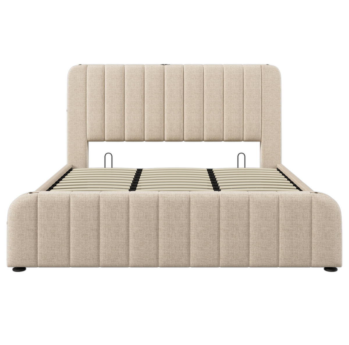 POLSTERBETT mit hydraulischem Stauraum 180x200 cm Leinen Beige mit Matratze - Beige, Metall (180/200cm) - Beauniv