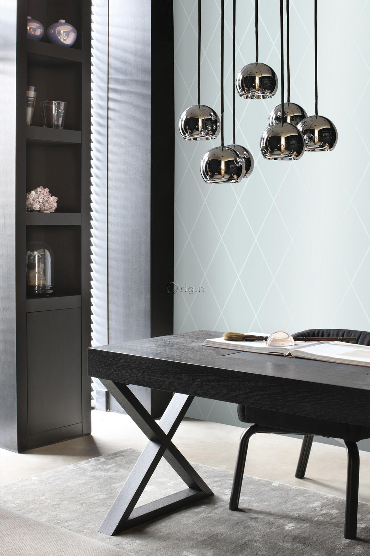 TAPETE Karomuster 53 cm x 10.05 m - Türkis, Papier (53/1000cm) - Origin Wallcoverings
