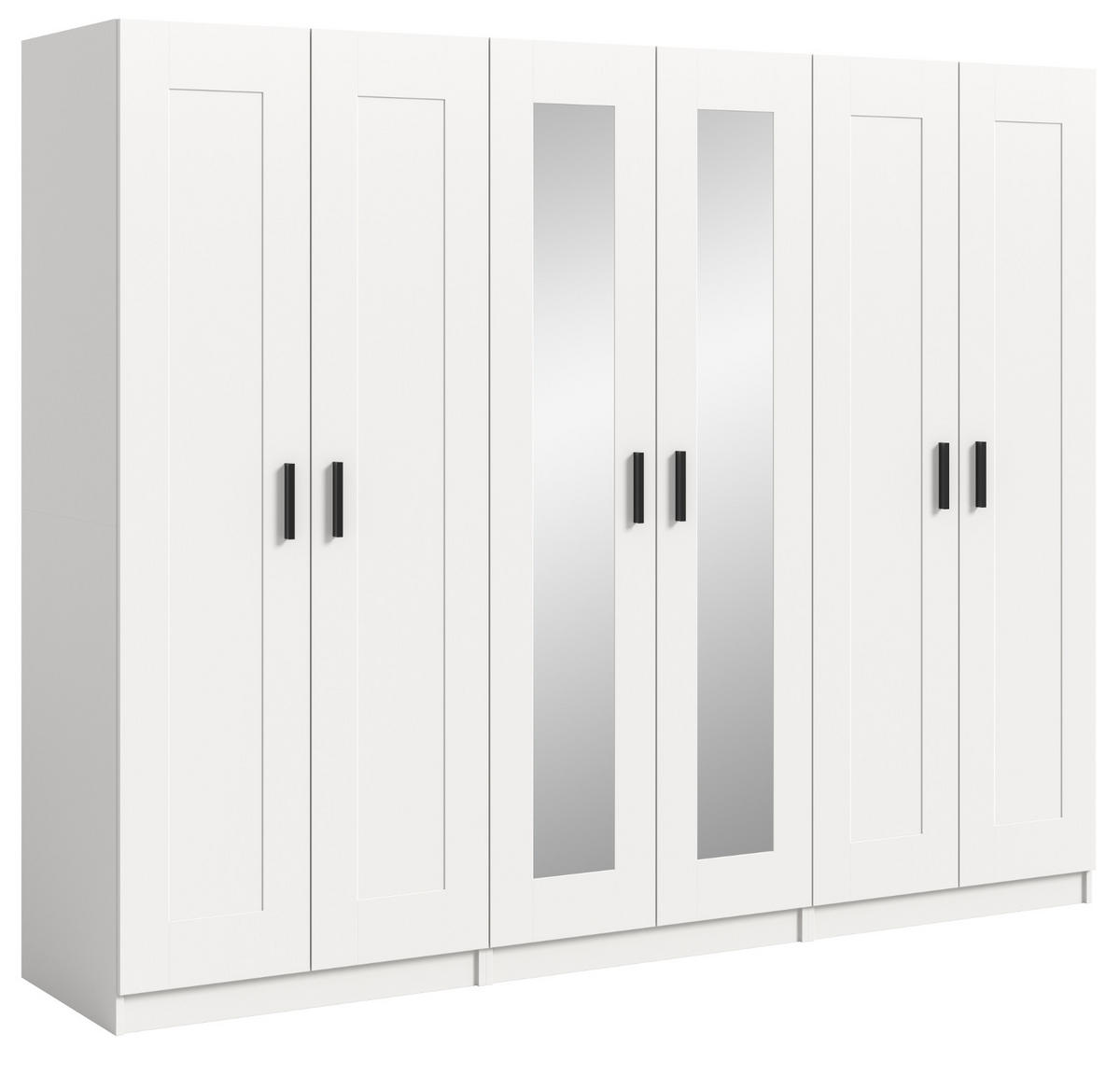 KLEIDERSCHRANK in weiß 240 x 194 cm skandinavisch, Drehtürenschrank 6-türig mit Spiegel - Schwarz/Weiß, Glas/Holzwerkstoff (240/194/56cm) - Inn.Furn
