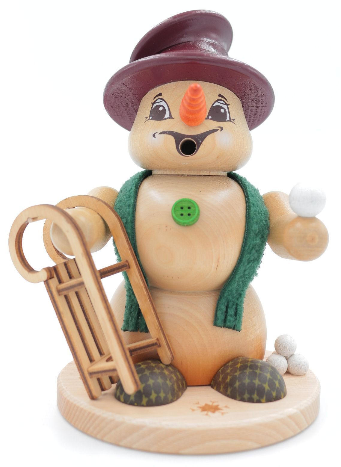 RAUCHFIGUR Schneemann Natur Schlittenfahrer 19 cm - Multicolor, Holz (15/19/0.1cm)