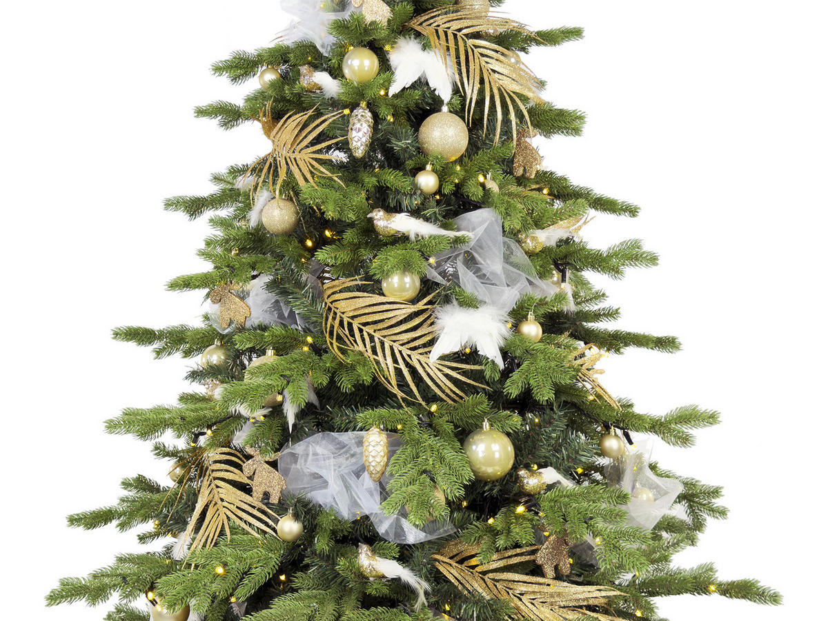 WEIHNACHTSBAUM künstlicher 270 cm, SAMTELEGANZ II, mit 203-teiligem Weihnachtsbaumschmuck, inkl. Metallständer und Aufbewahrungsbox - Champagner/Silberfarben, Kunststoff/Metall (157/270cm) - LAALU