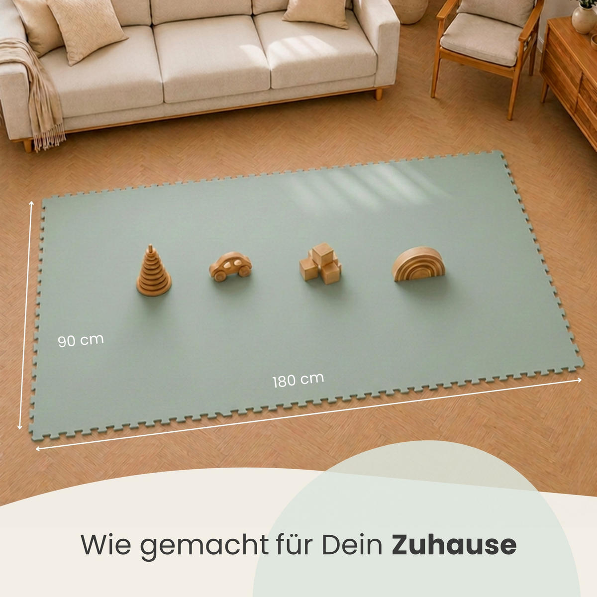 SPIELMATTE ab Null - 180/90/1 cm Puzzlematte Mint - Mintgrün, Kunststoff (30/30cm) - Littletom