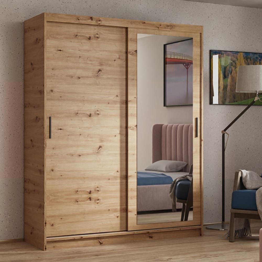 SCHWEBETÜRENSCHRANK Hela 160/205/60 2-türig eiche Artisan mit Spiegel - Eiche Artisan, Holzwerkstoff (160/205/60cm) - Beautysofa