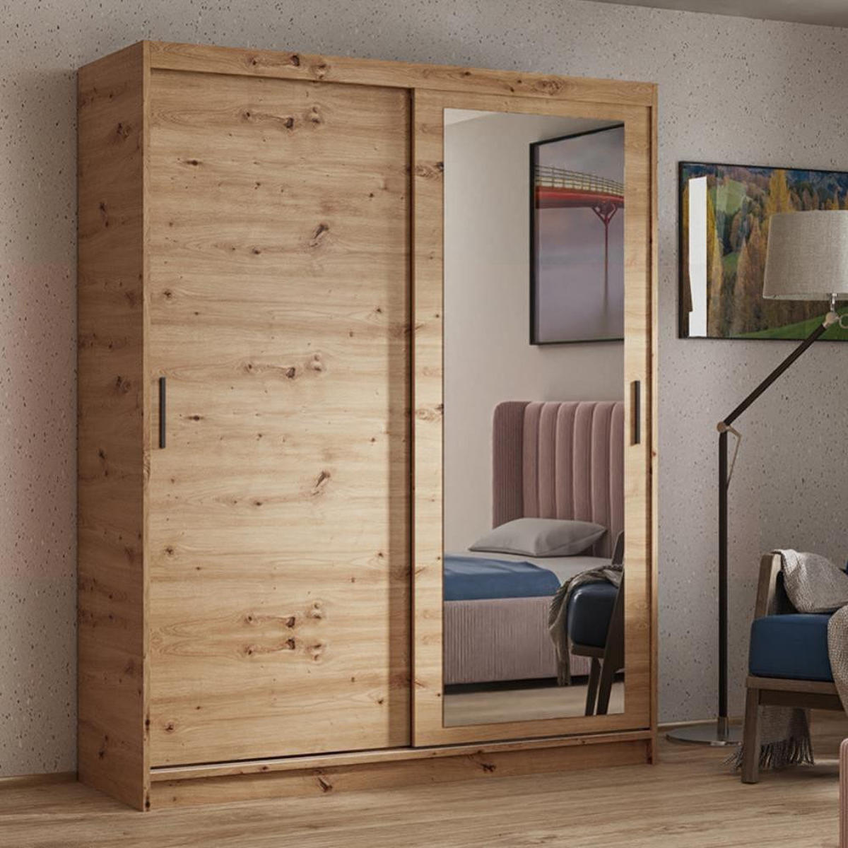 SCHWEBETÜRENSCHRANK Hela 120/205/60 2-türig eiche Artisan mit Spiegel - Eiche Artisan, Holzwerkstoff (120/205/60cm) - Beautysofa