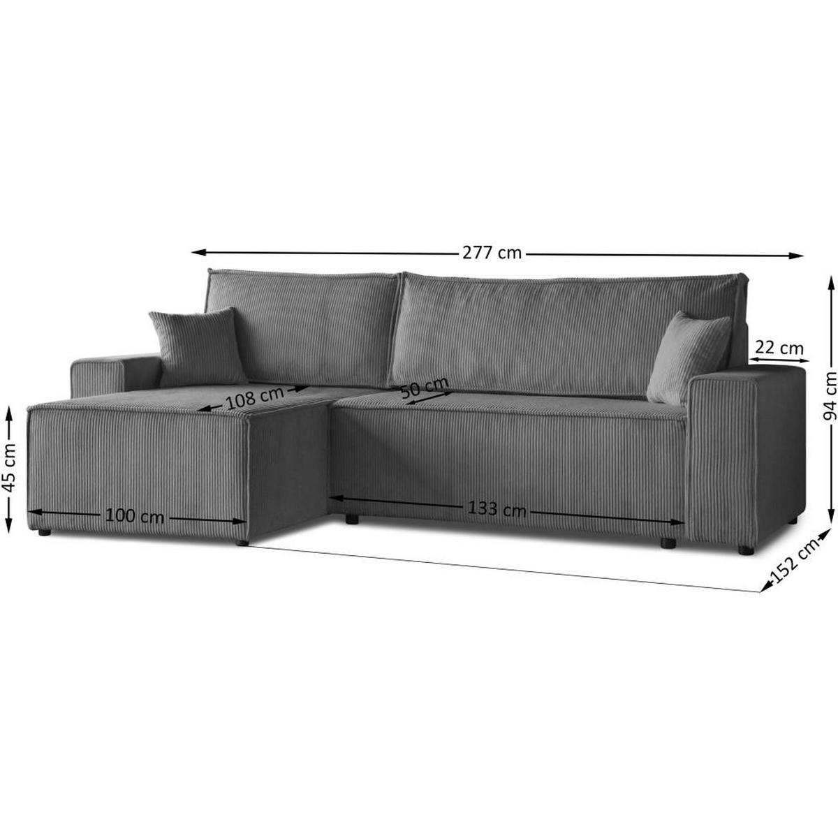 ECKSCHLAFSOFA mit Schlaffunktion Hektor grau - Schwarz/Grau, Kunststoff/Textil (277/152cm) - Beautysofa