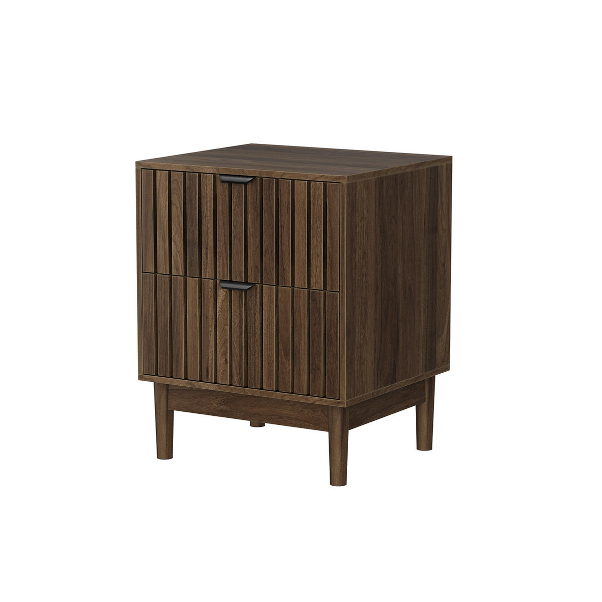 NACHTTISCH aus MDF und Holzwerkstoff 45x39x56,5 cm Walnuss mit 2 Schubladen und offenem Fach im Lattenrost-Design - Walnussfarben, Holzwerkstoff (45/56.5/39cm) - Modfu