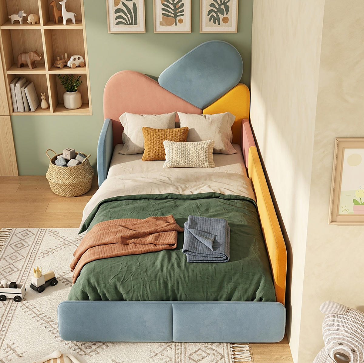 KINDER-POLSTERBETT 90x200 cm in Blau, Pink und Orange mit erhöhten Seiten - Blau, Textil (90/200cm) - IVMEU