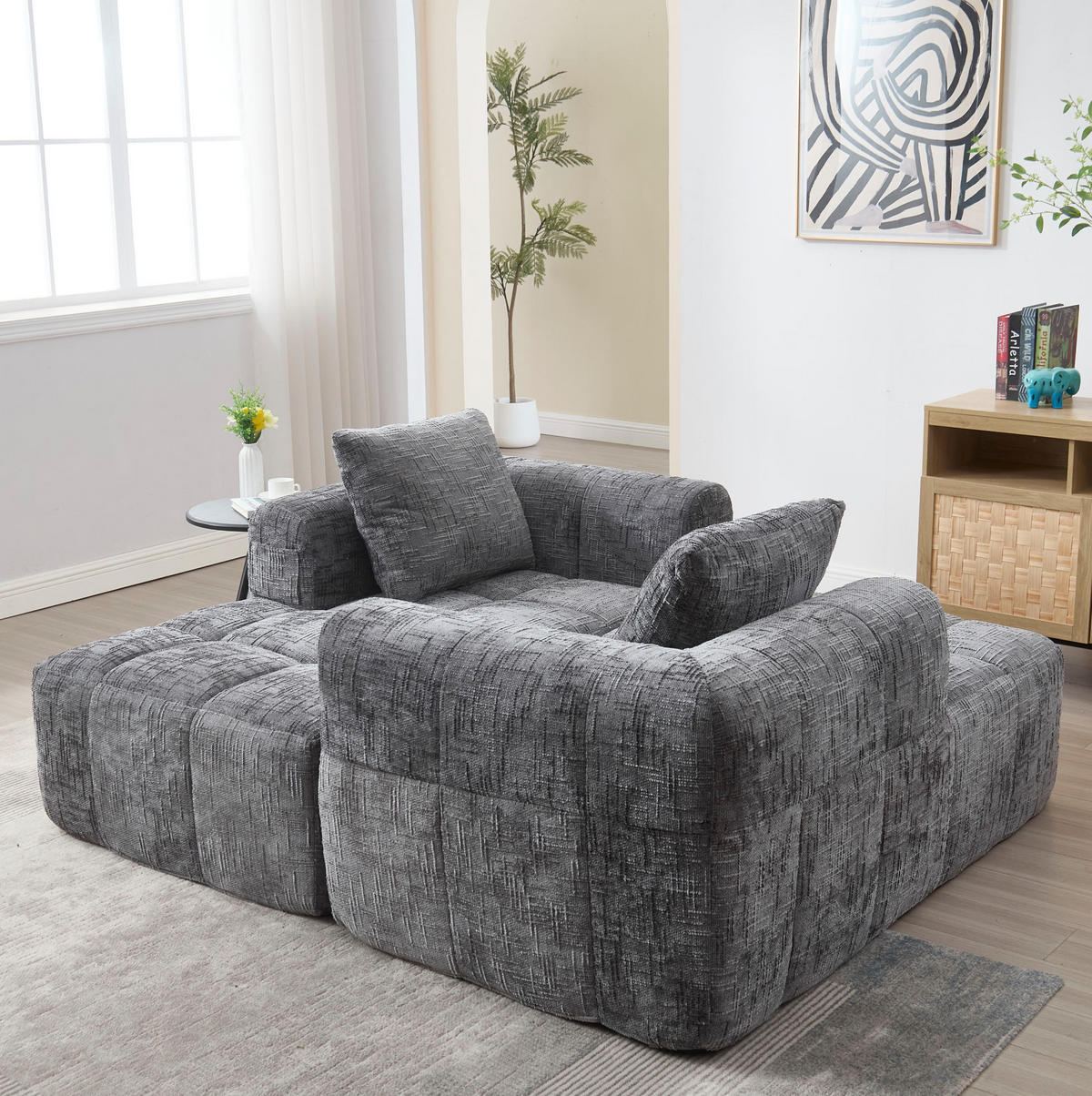 ECKSOFA 250/158/60 cm grau aus Chenille mit Seitentaschen - Grau, Textil (250/158cm) - OKWISH