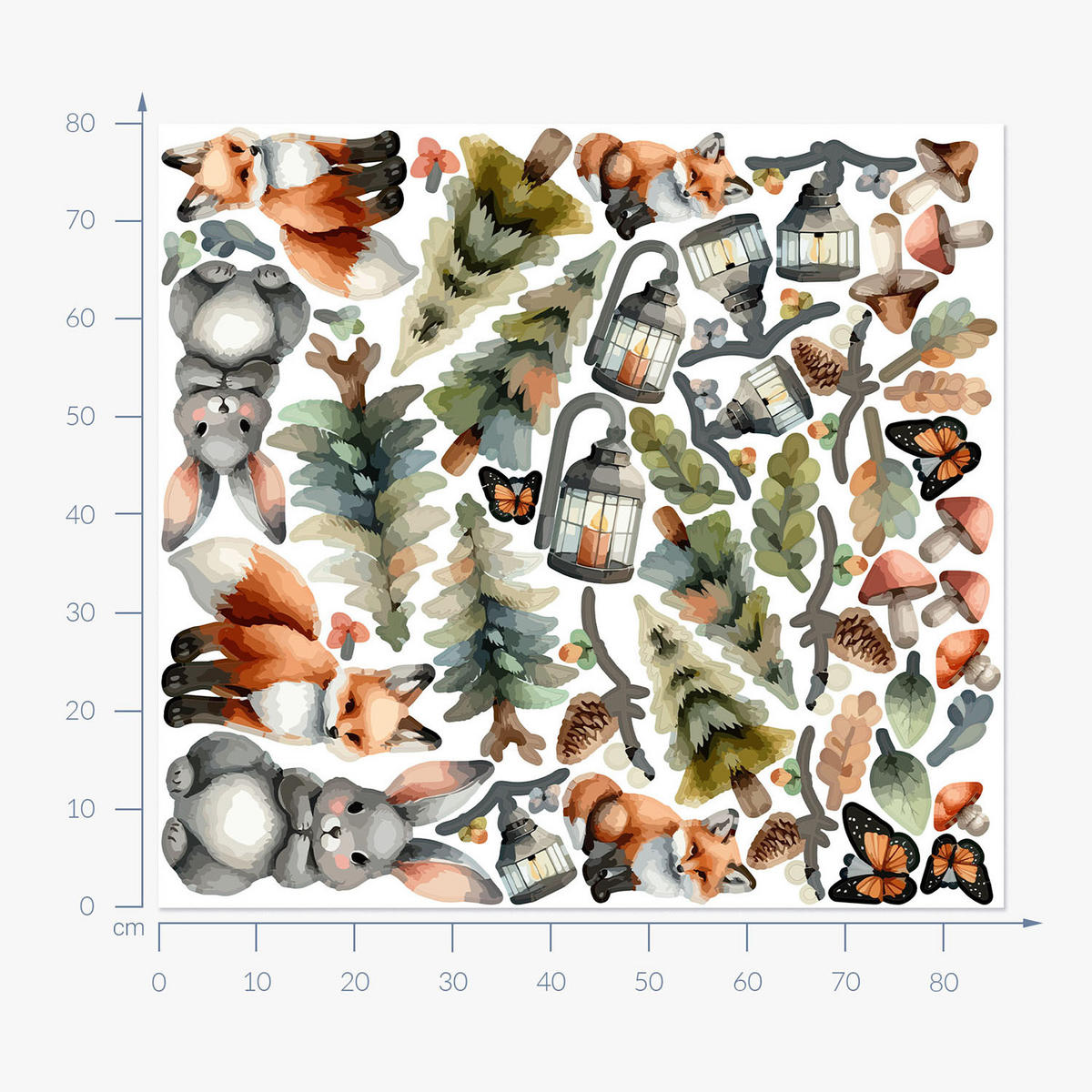 WANDAUFKLEBER 80x86cm - Waldtiere und Pflanzen - Multicolor, Kunststoff (80/86/0.1cm) - Wallfluent