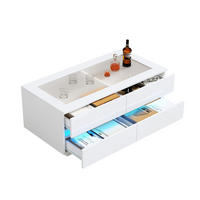 COUCHTISCH aus Spanplatte und Glas 100x50x40 cm Weiß mit 4 Schubladen und LED-Beleuchtung - Weiß, Holzwerkstoff (100/50/40cm) - IVMEU