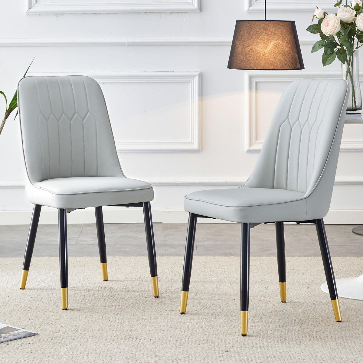 STUHL-SET DE-36511 2 Stück mit PU-Bezug und Metallbeinen Hellgrau - Hellgrau, Metall (41.5/89/43cm) - ComfortXL