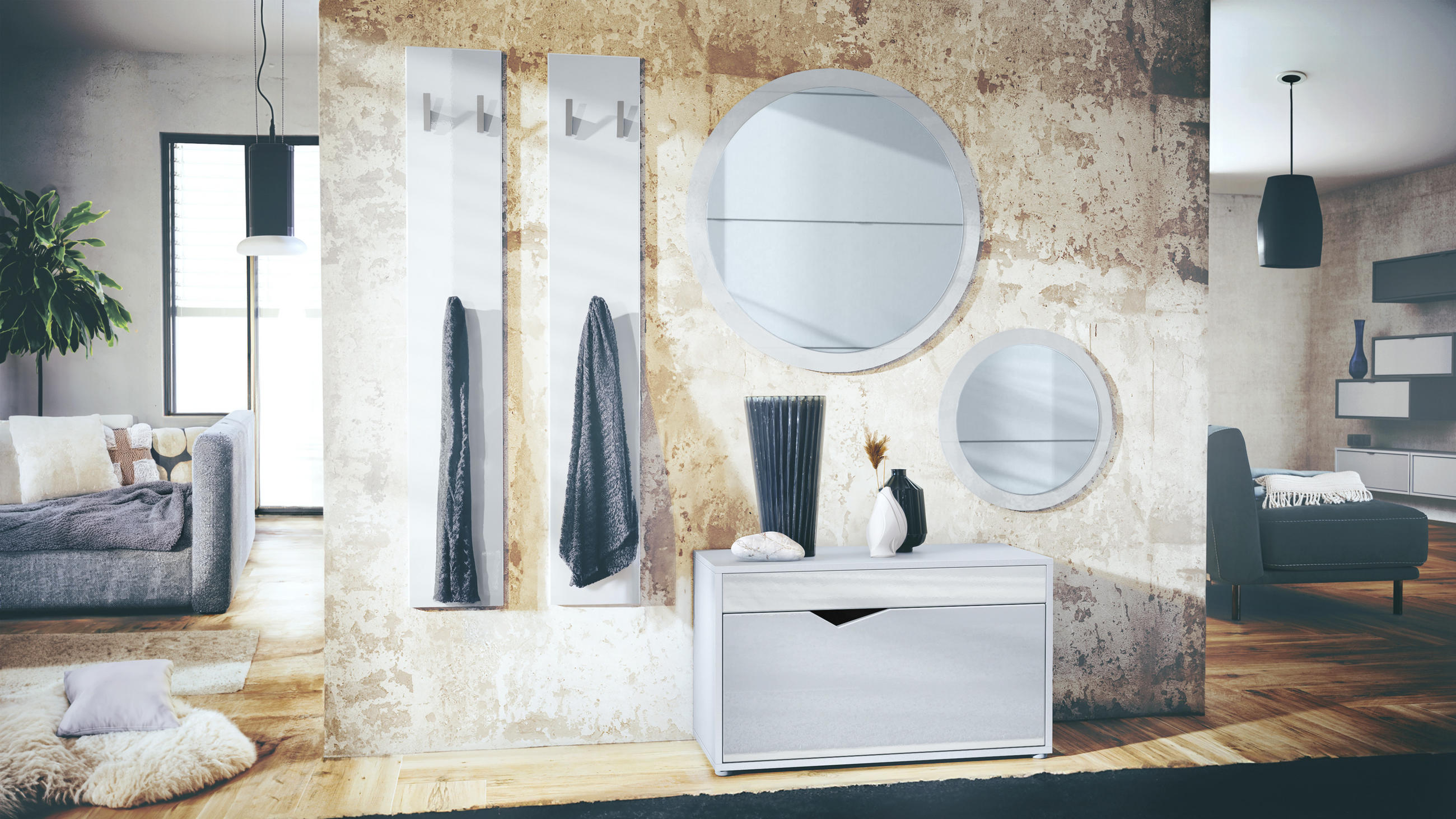 GARDEROBE Espoo Weiß Hochglanz - Weiß Hochglanz, Holzwerkstoff (200/200/33cm) - Vladon