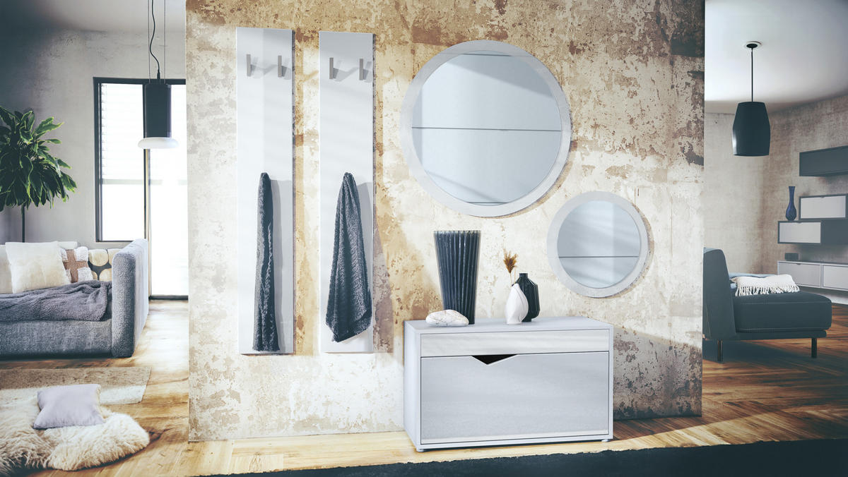 GARDEROBE Espoo Weiß Hochglanz - Weiß Hochglanz, Holzwerkstoff (200/200/33cm) - Vladon