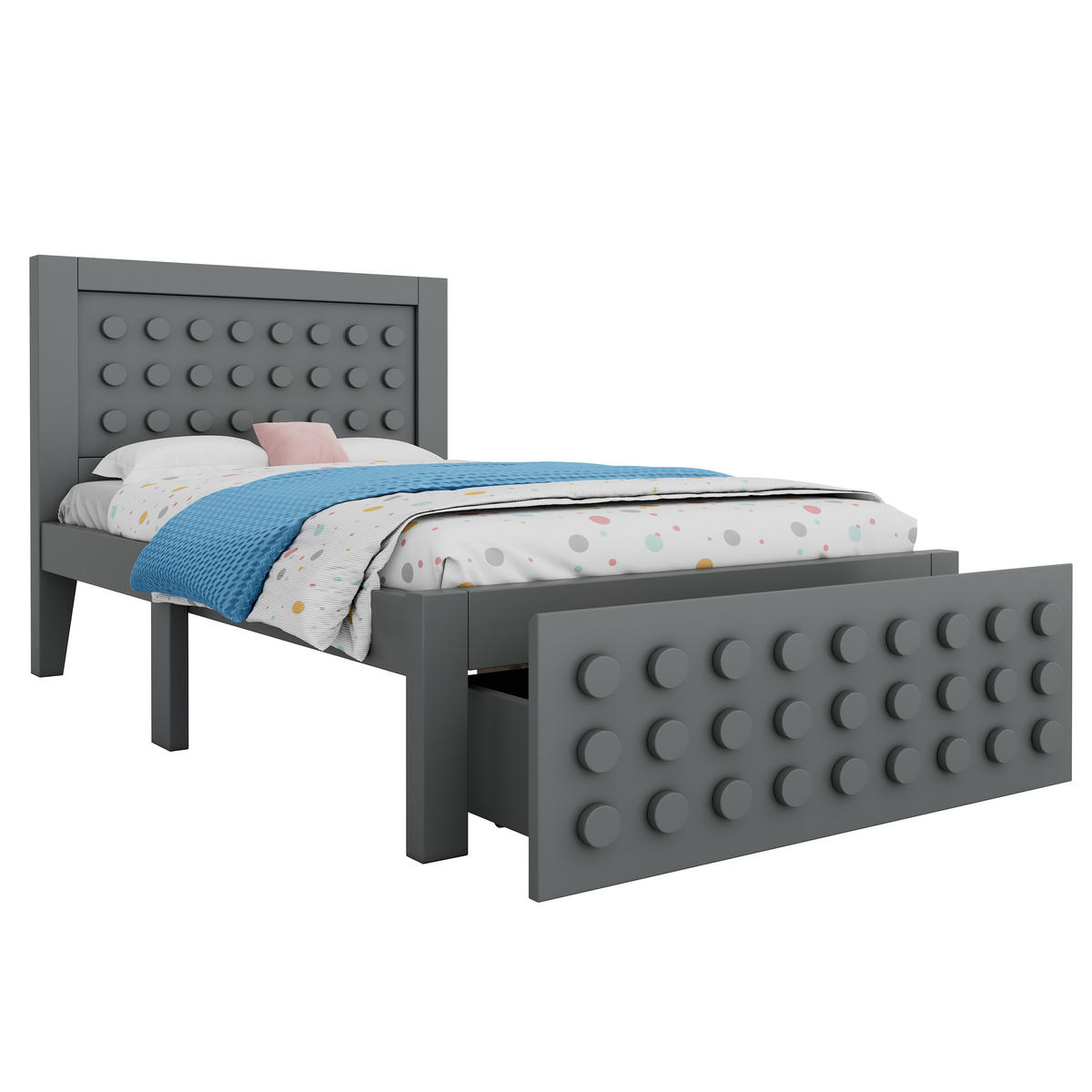 KINDERBETT 90/200 cm grau mit Kreativem Block Design und Stauraum - Grau, Holz (90/200cm) - OKWISH