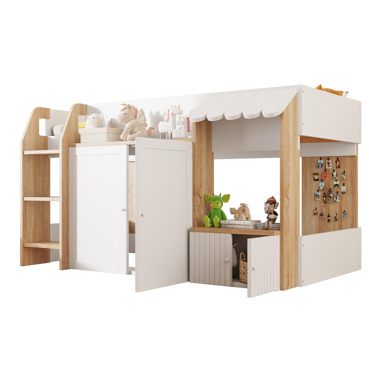 HOCHBETT 90/200 cm Weiß/Natur aus Holz mit Hausrahmen und Stauraum - Weiß, Holzwerkstoff (90/200cm) - OKMYHOME