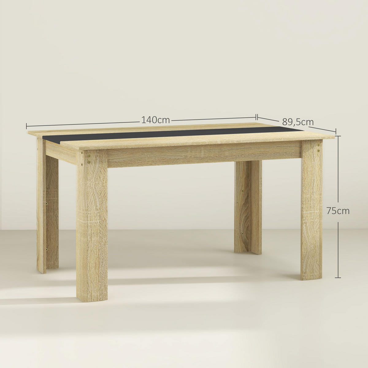 ESSTISCH Naturfarben Schwarz Skandinavischer Stil 140/89,5/75,5 cm - Eichefarben, Holz (89.5/140/75cm) - PANGIVO