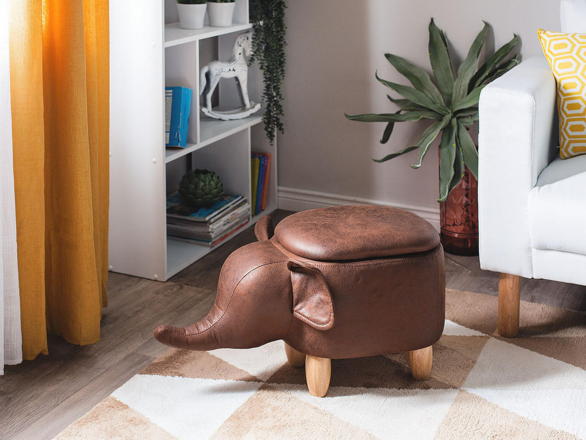 HOCKER Elephant 32/70/35 cm - Braun, Kunststoff/Textil (70/35/32cm) - Beliani