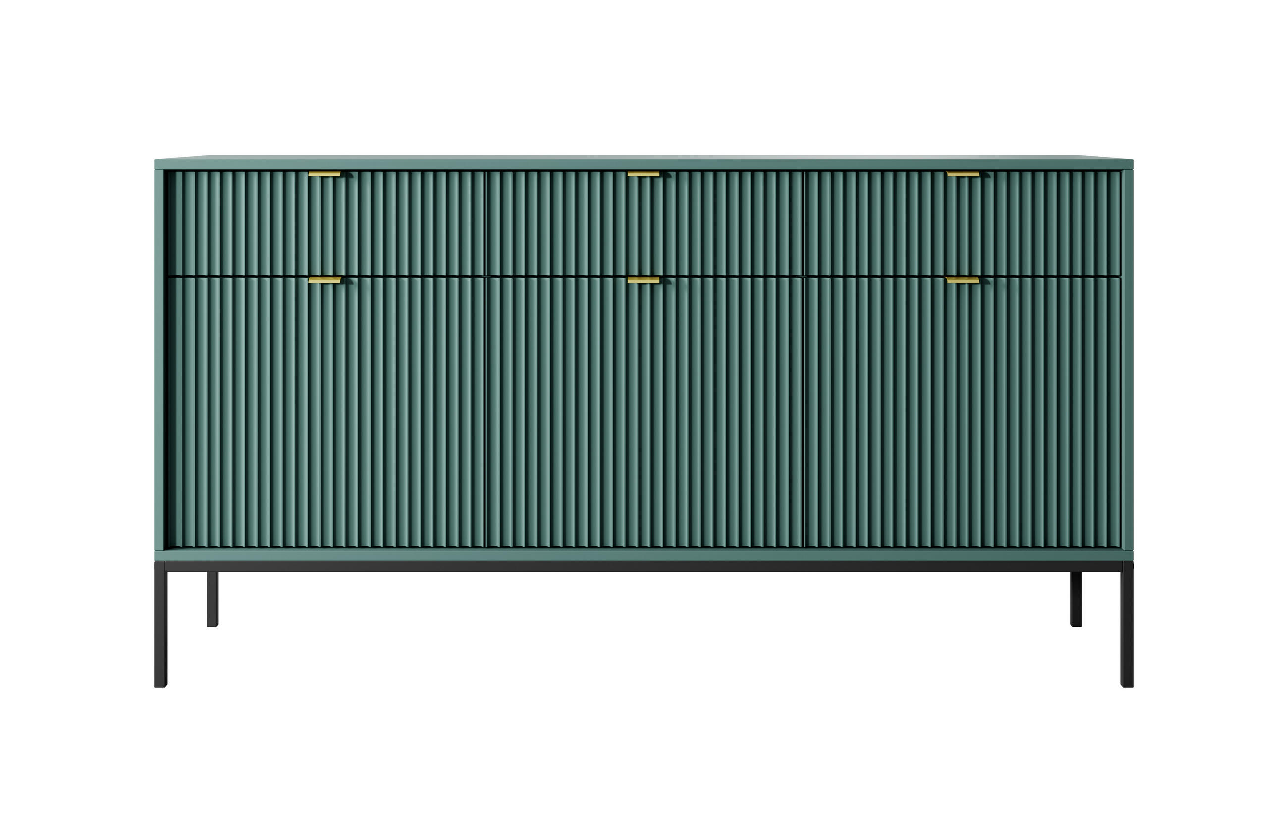 KOMMODE NOVA - KSZ154, Geriffelte Fronten, goldene Griffe 154x39x83 cm Lablador - Türkis/Schwarz, Holzwerkstoff/Kunststoff (154/83/39cm) - DomoHome