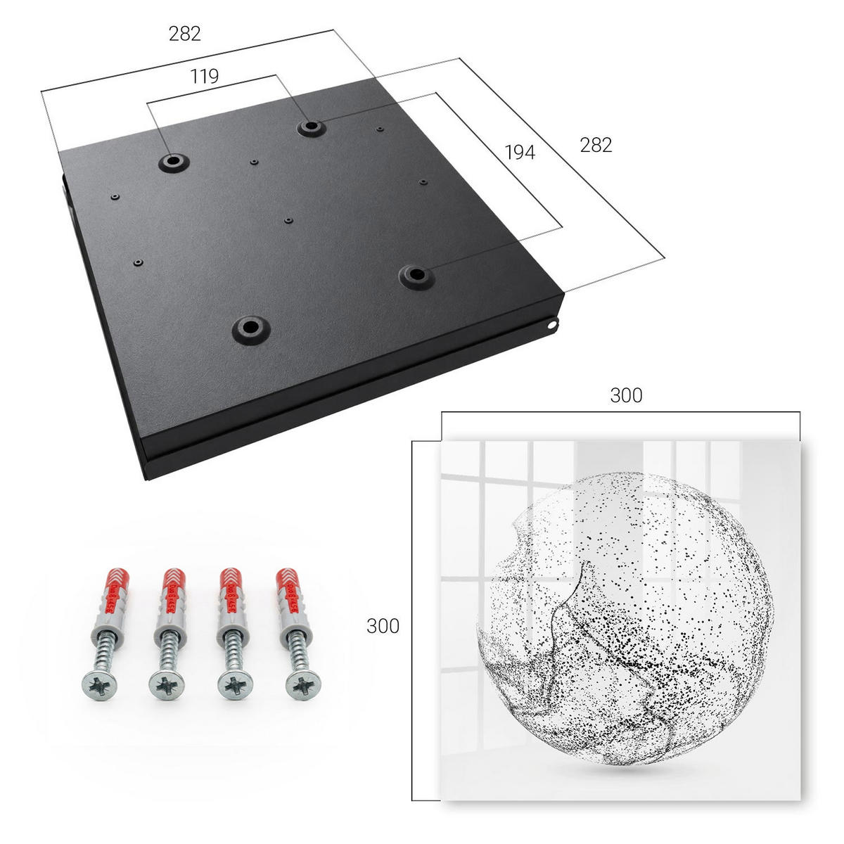 SCHLÜSSELBOX Schwarz 30x30 cm- Türöffnung nach rechts - Abstrakter Raum - Grau, Metall (30/30/5cm) - TULUP