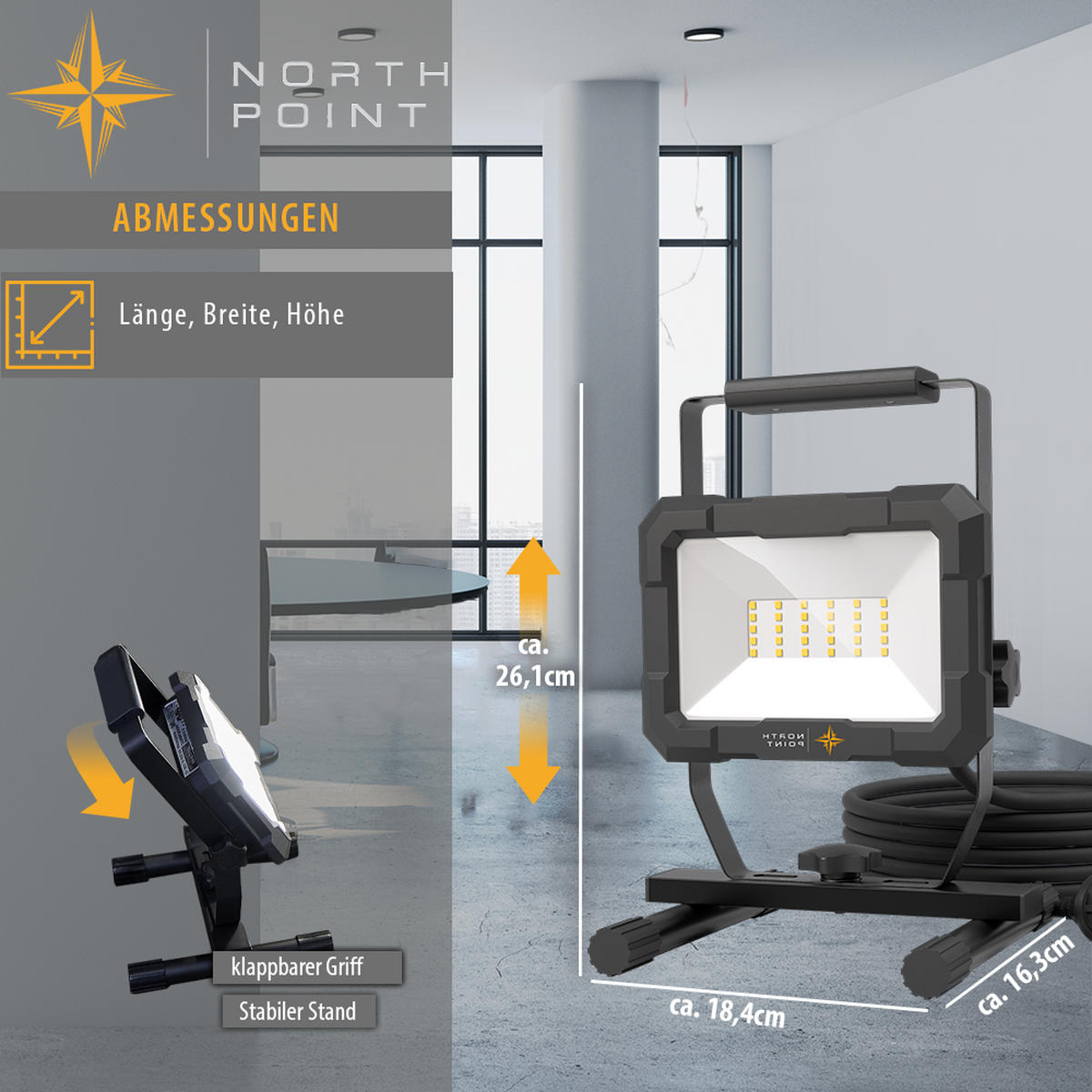 LED-BAUSTRAHLER mit Standfuß - 30W für Innen und Außen, spritzwassergeschützt, 2er-Set - Schwarz, Metall (16.3/18.4/26.1cm) - Northpoint