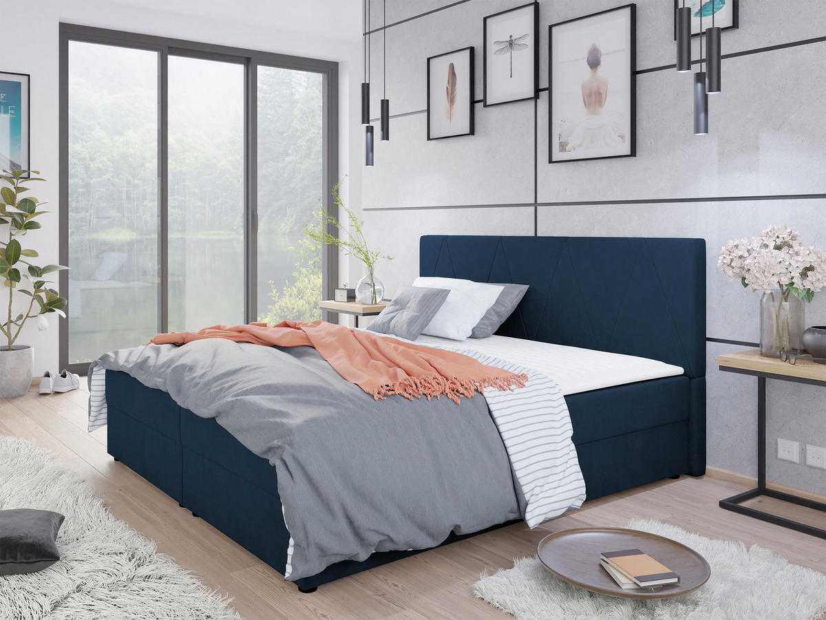 BOXBETT Fado III - Blau/Schwarz, Holz/Kunststoff (140/200cm) - MIRJAN24