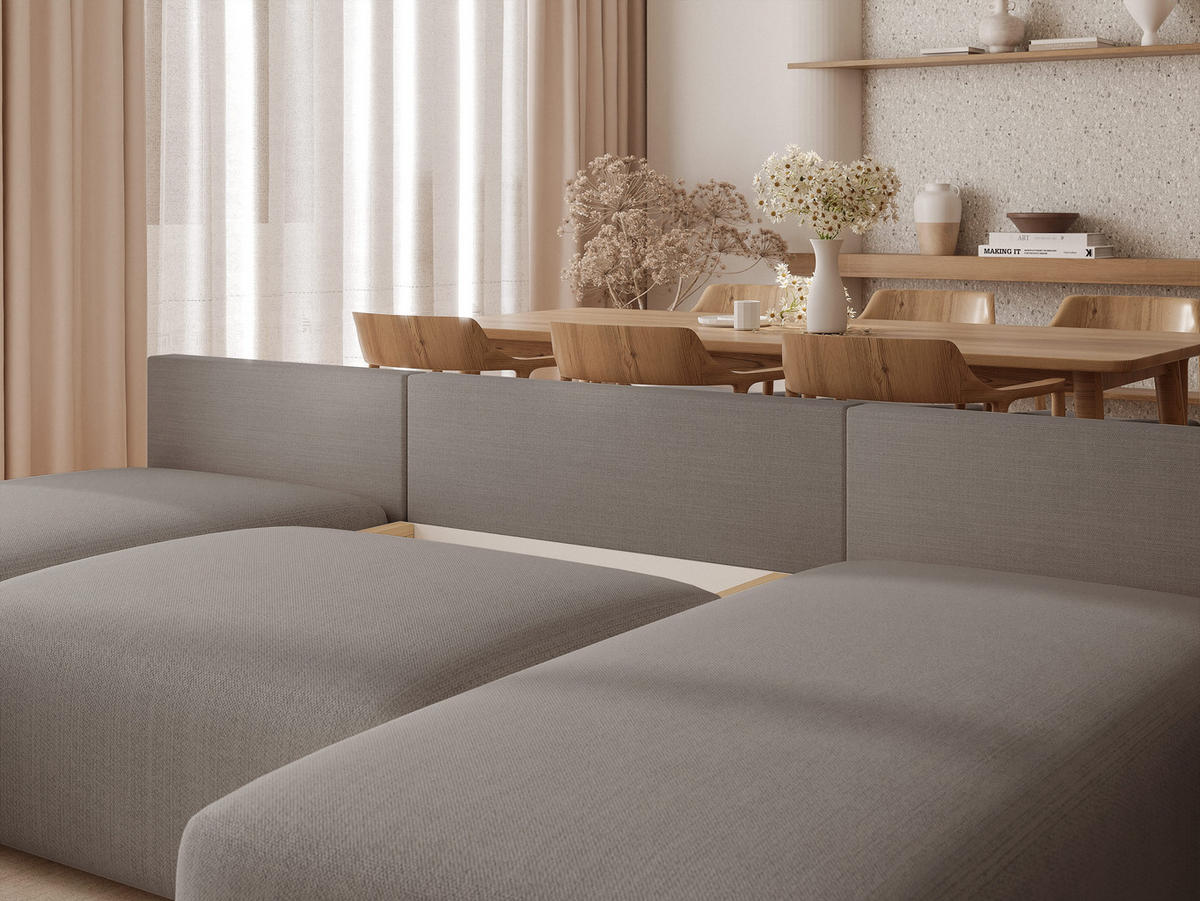 WOHNLANDSCHAFT ELVO mit Schlaffunktion und Bettkasten Grau - Grau, Holzwerkstoff/Kunststoff (300/91/190cm) - Idohome