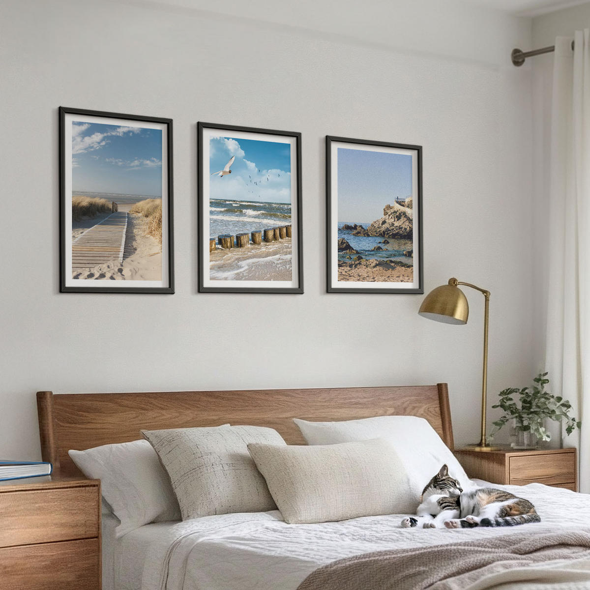 WANDBILDER 3er-Set - 40x60 cm Schwarzer Rahmen - Strand Holzsteg Klippen - Schwarz, Kunststoff (40/60cm) - ArtPrintCave