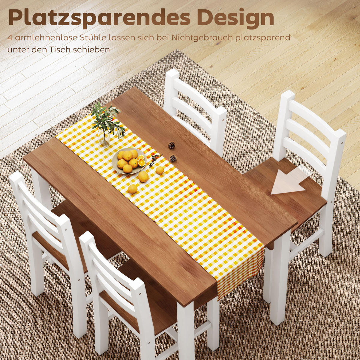 ESSTISCH-SET DE-10191 5-teilig, rechteckig Braun - Braun, Holzwerkstoff (65/75/108cm) - ComfortXL