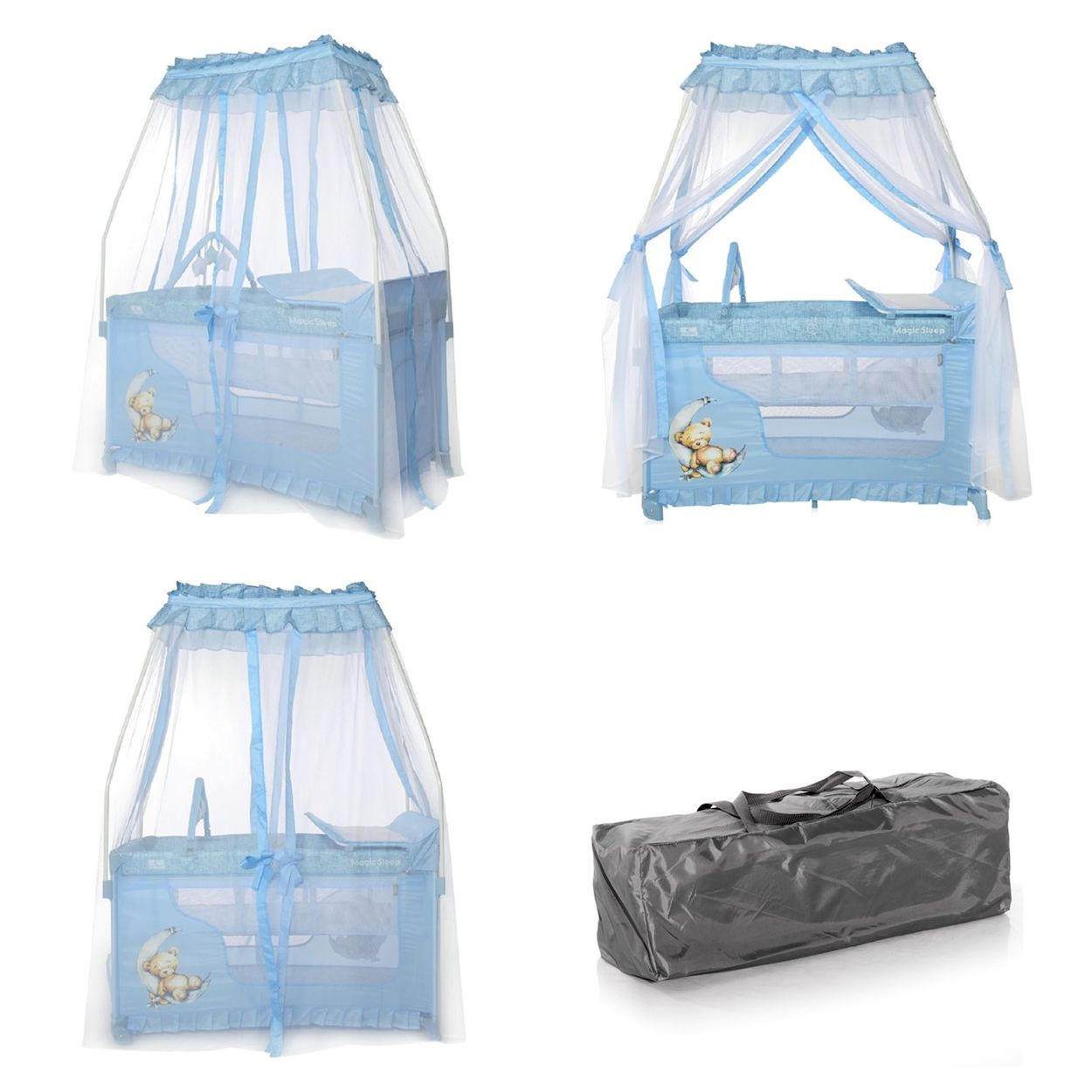 REISEBETT Magic Sleep hellblau 2 Ebenen Baldachin Mobile Wickelauflage faltbar - Blau, Kunststoff (60/120cm) - Lorelli
