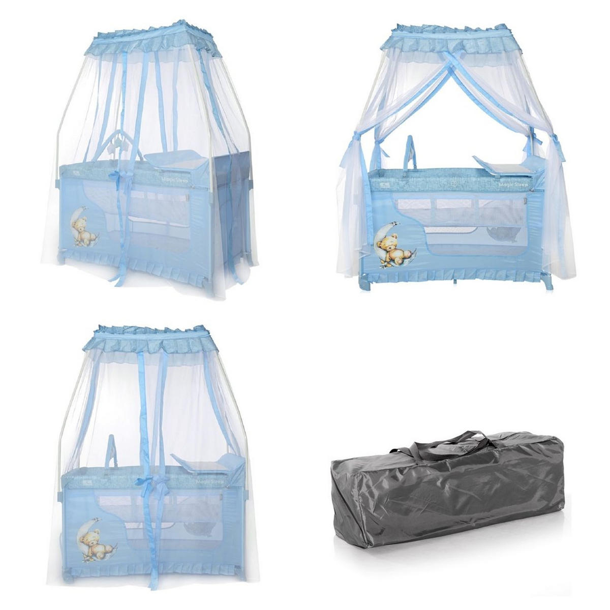 REISEBETT Magic Sleep hellblau 2 Ebenen Baldachin Mobile Wickelauflage faltbar - Blau/Hellblau, Kunststoff (60/120cm) - Lorelli