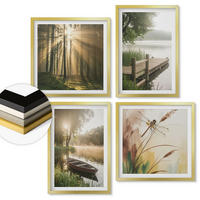 WANDBILDER 4er Set - 50x50 cm & 40x60 cm Goldrahmen - See, Wald, Boot, Morgennebel - Goldfarben, Kunststoff (50/50cm) - ArtPrintCave