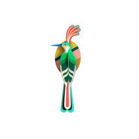 WANDDEKO Vogel mit Federkrone 14/9 cm - Pink/Grün, Wellpappe (14/9/39cm) - KUNSTLOFT