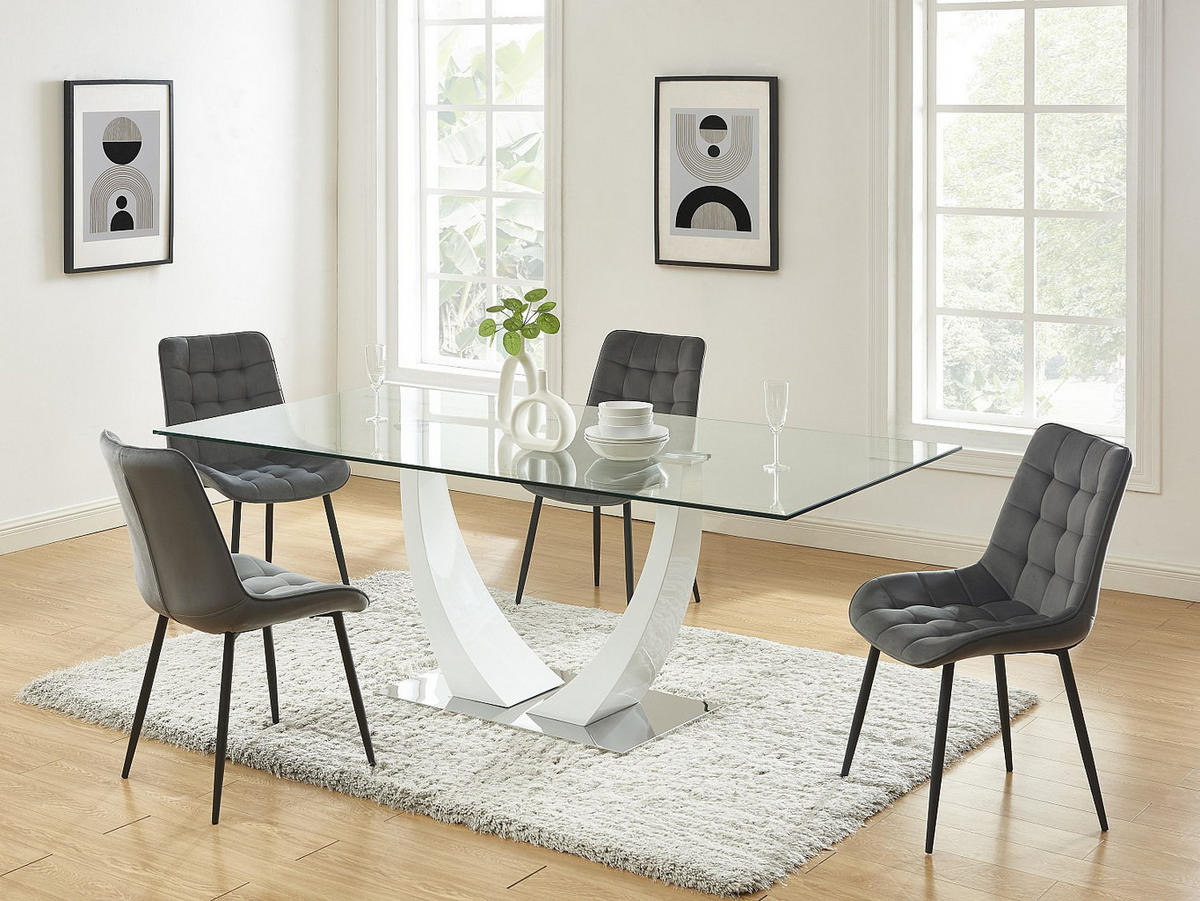 POLSTERSTUHL 2er-Set - Samt & schwarzes Metall - Grau - OLLUA - Grau, Textil (49.5/87/60cm) - Vente-Unique