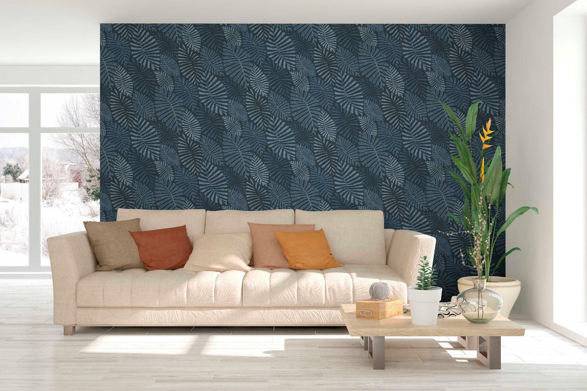 TAPETE Blätter 53 cm x 10 m - Blau, Papier (53/1000cm) - Sanders & Sanders