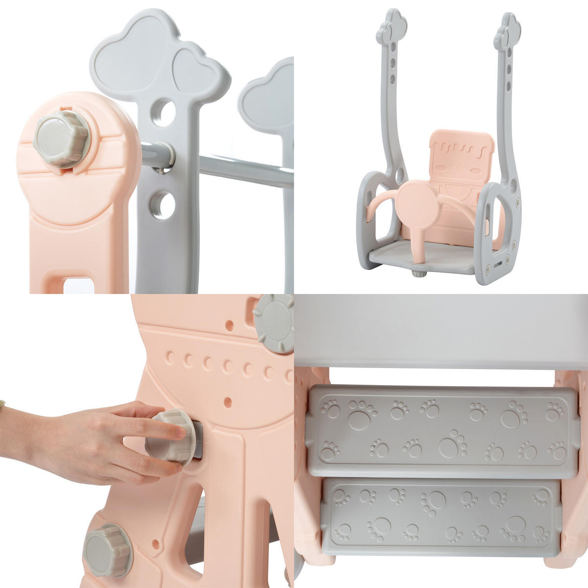KINDERRUTSCHE 4 in 1 Indoor und Outdoor Babyrutsche mit Basketballkorb, Rosa - Rosa, Kunststoff (118/102/140cm) - GENKI LIVING