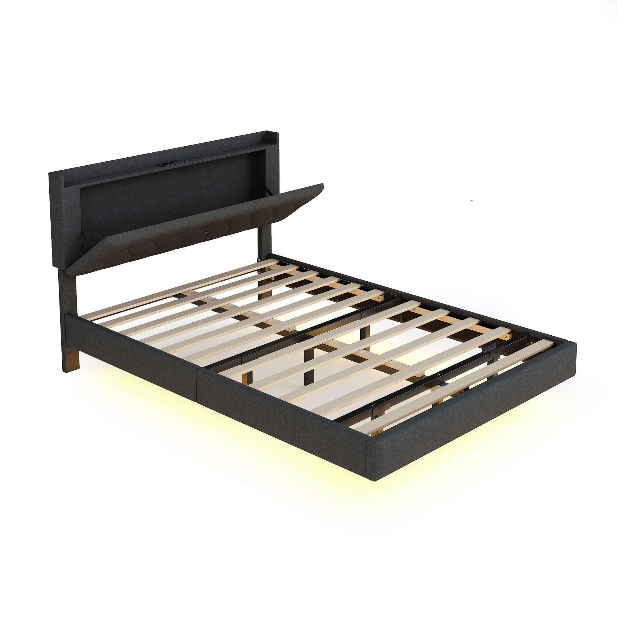 POLSTERBETT 140/200 cm mit USB-Ladeanschluss und LED-Beleuchtung grau - Grau, Textil (140/200cm) - OKWISH