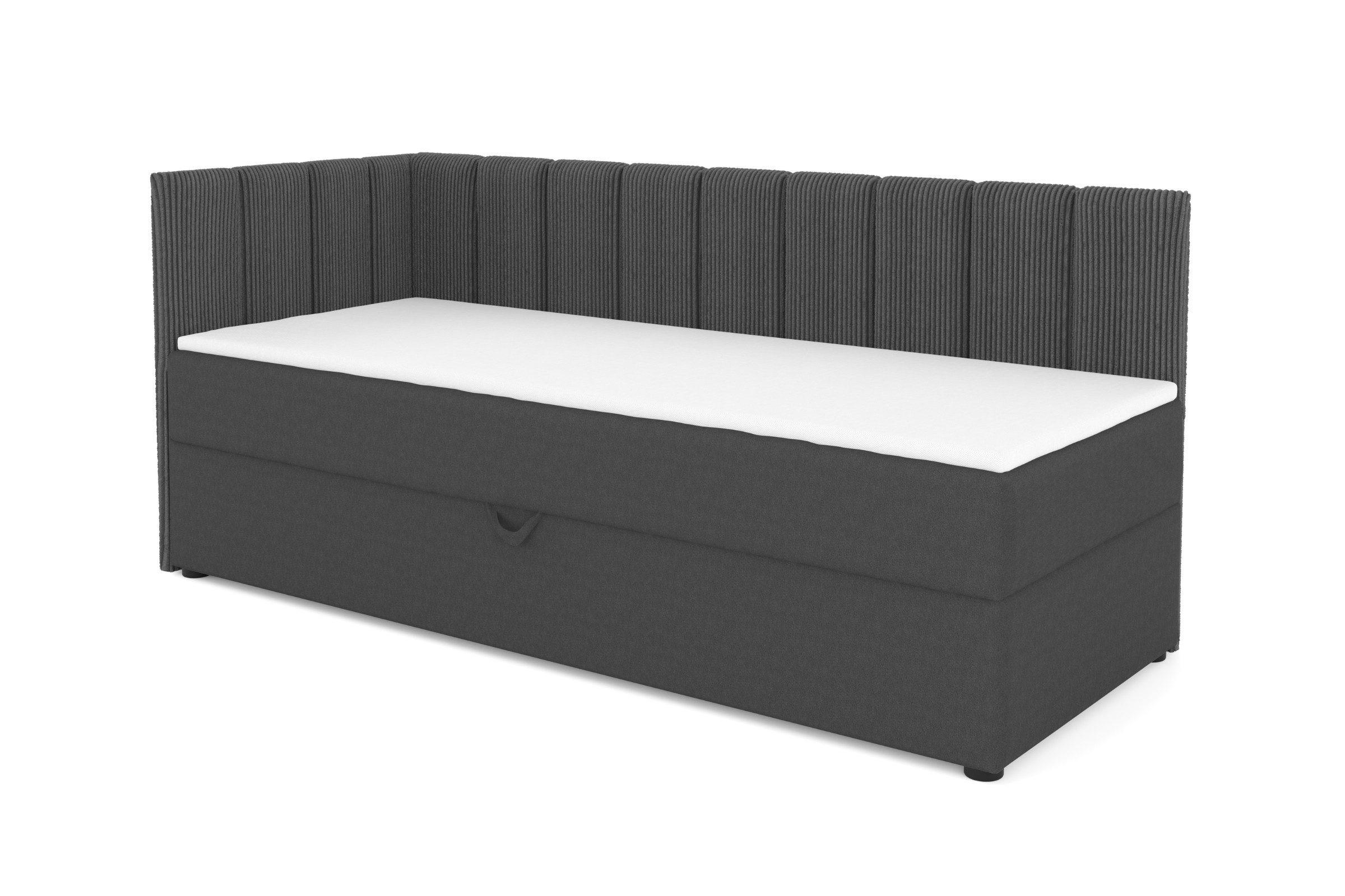 BOXBETT VIGO 100/200 cm in Cord/Velours Anthrazit H3 links - Anthrazit, Holz/Holzwerkstoff (100/200cm) - Deine Möbel 24