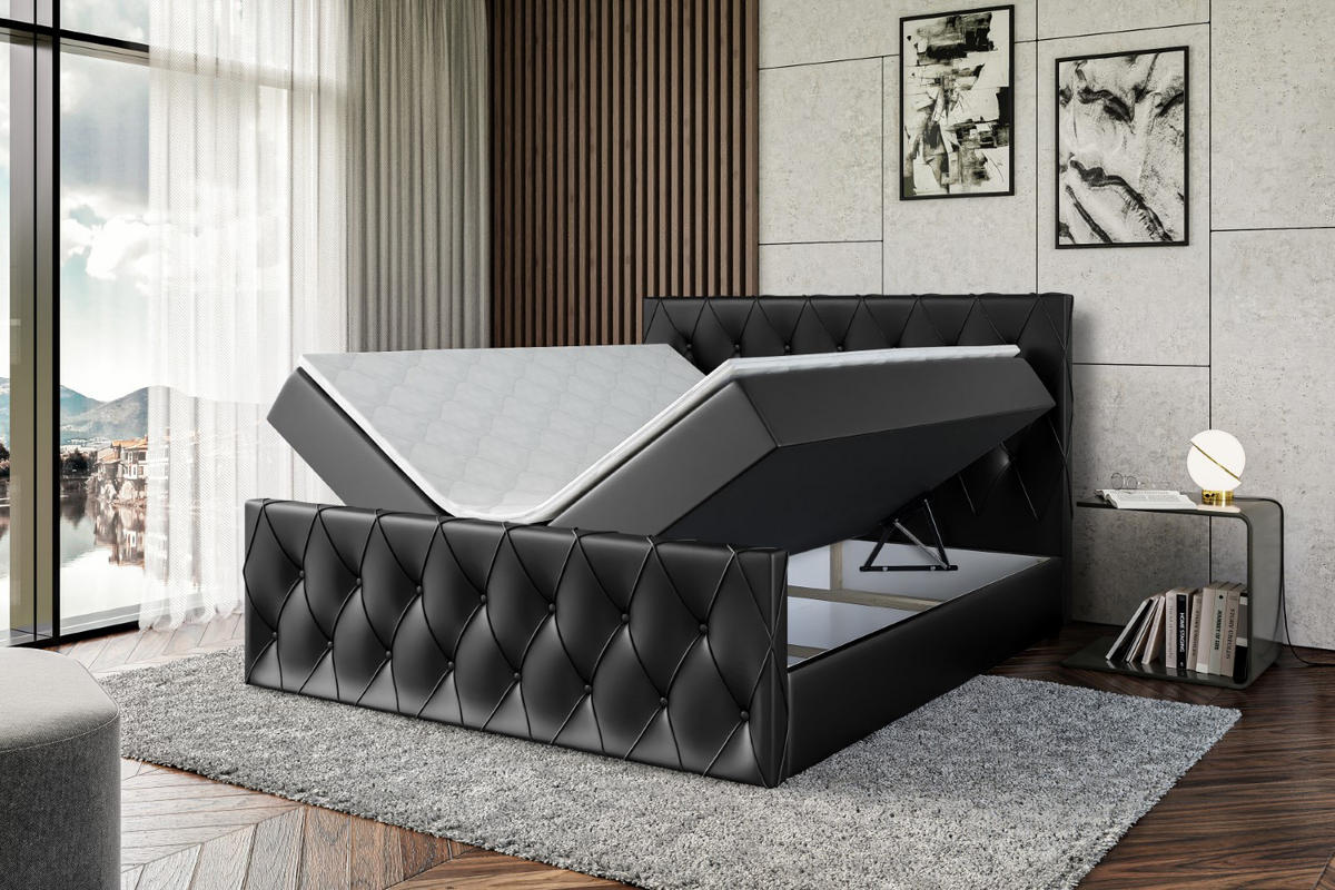 BOXBETT AMAY-Z - 140x200 cm - H4 - Schwarz Hochglanz - Schwarz, Holzwerkstoff (140/200cm) - ALTDECOR