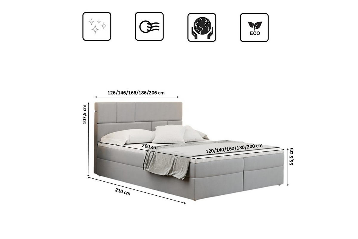 BOXBETT Mit Bettkasten BALI Stoff Mat Velvet Hellgrau 140x200 cm H3-Bonell - Hellgrau, Holz/Holzwerkstoff (140/200cm) - Kaiser Möbel