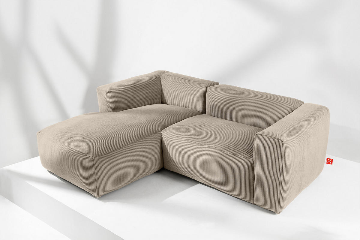 ECKMODULSOFA-LINKS BUFFO 3/4 Sitzer mit extrem weicher Sitzfläche, Kordstoff, beige - Beige, Textil (237/180cm) - KONSIMO®