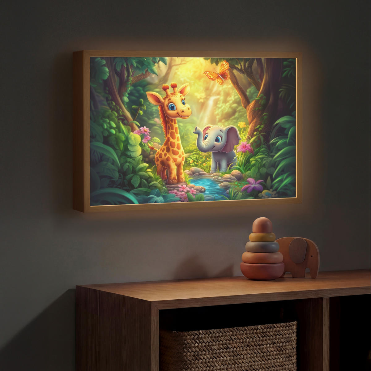NACHTTISCHLAMPE MIT AKKU Giraffe - Elefant - Blumen - Dschungel 60x40 cm - Grün, Holzwerkstoff (8/60/40cm) - OnlyWow