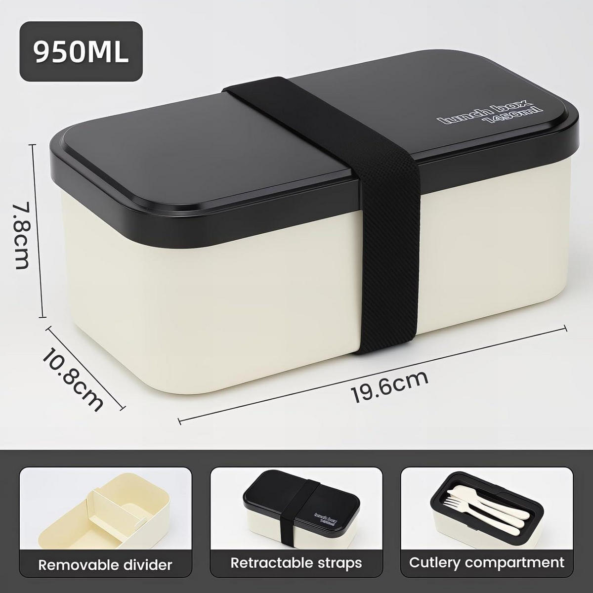 BROTDOSE 1450 ml Schwarz mit 3 Fächern - Multicolor, Kunststoff (10.8/12.4/19.6cm)