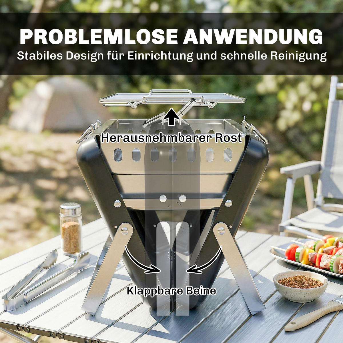 HOLZKOHLEGRILL Schwarz 40.0/28.0/25.5 cm - Schwarz, Metall (28/25.5/40cm)