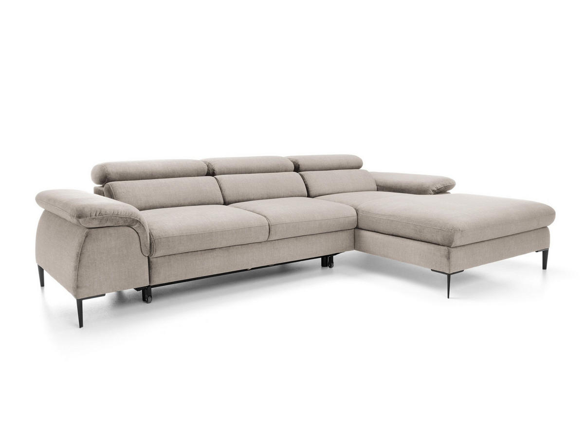 ECKSOFA MESTO Beige Velours-Stoff mit Schlaffunktion - Beige, Holz (288/182cm) - MASSENO