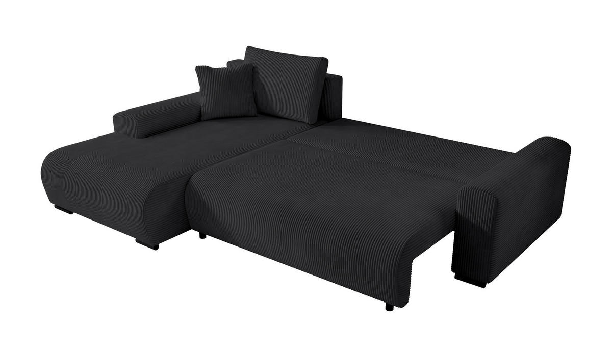 ECKSOFA Nelly mit Bettkasten und Schlaffunktion, Cordstoff in L-Form - Schwarz, Textil (270/185cm)