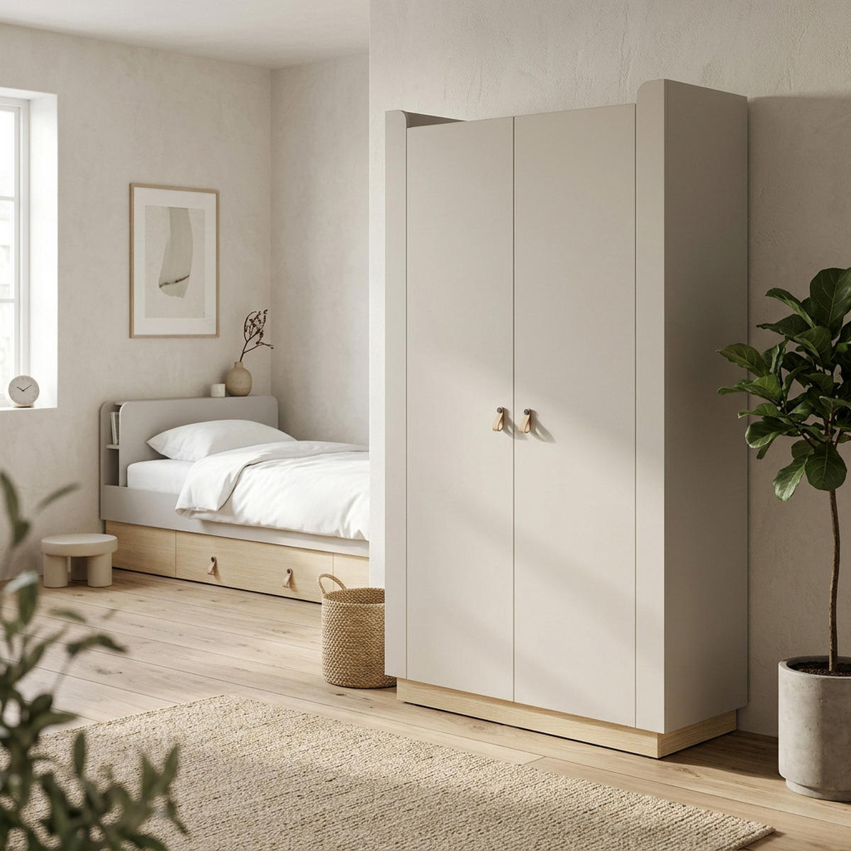 SKŘÍŇ S OTOČNÝMI DVEŘMI Sorella s otočnými dveřmi, 2dveřová, 110 cm, do studentského pokoje, macadamia + dub Mavelie - béžová/barva dubu, kov/kompozitní dřevo (110/201/52cm) - Beautysofa