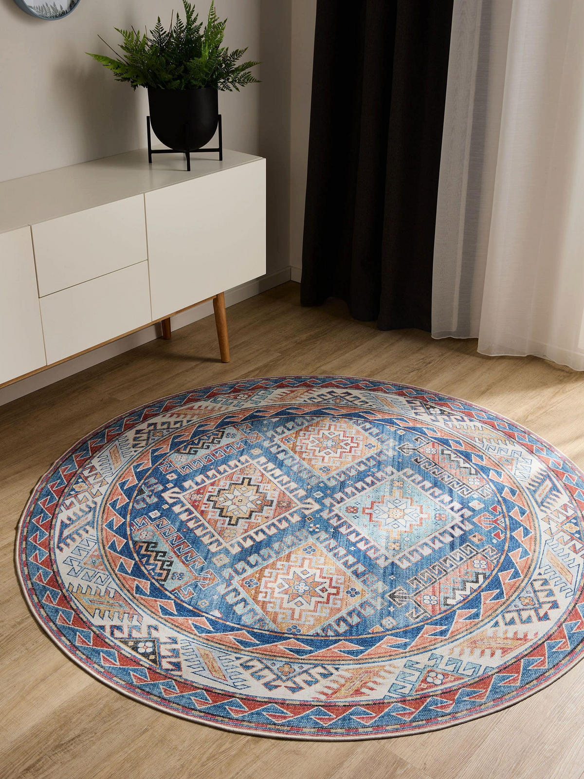 VINTAGE-TEPPICH George waschbar ø 120 cm rund - Blau, Kunststoff (120/120cm) - benuta
