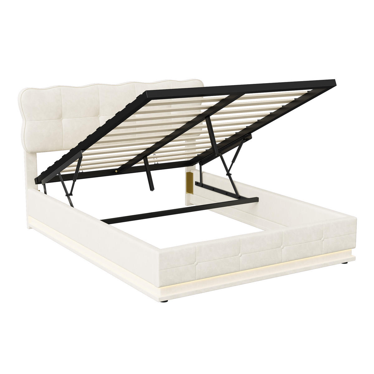 POLSTERBETT Wellen-Design 140/200 cm mit Bettkasten & LED Samtoptik Beige - Beige, Textil (140/200cm) - Creahappy